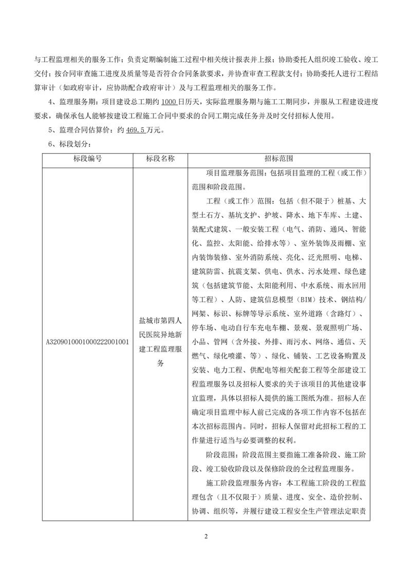 盐城市第四人民医院新建至亭湖区便仓镇老204国道东侧监理服务